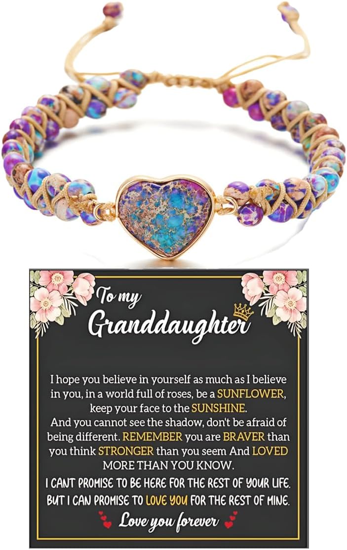 DivaGlamz To My Granddaughter-Infinity Forever Love Heart Bracelet, Natural Emperor Stone Double Layer Purple Beaded Woven Wrap Bracelets Adjustable Mind Peace Gift Jewelry - Image 1
